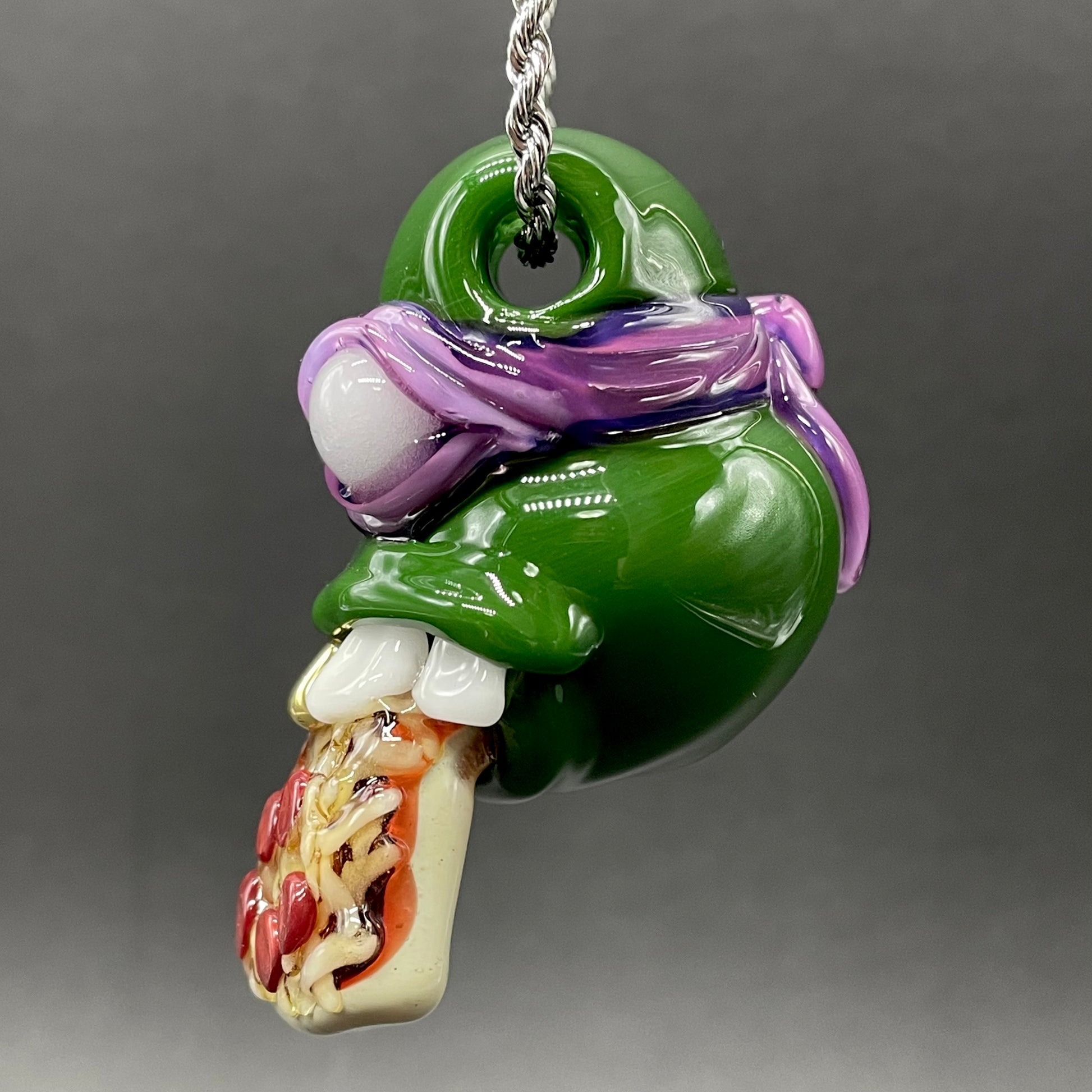 Glass Donatello ninja turtle pendant by Leviathan Glass - artisan detail