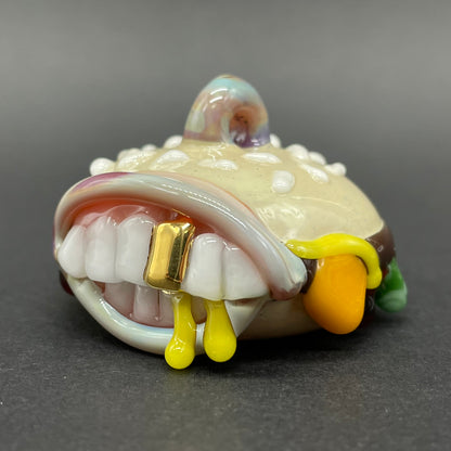 Glass Cheeseburger pendant detail view - premium glass art