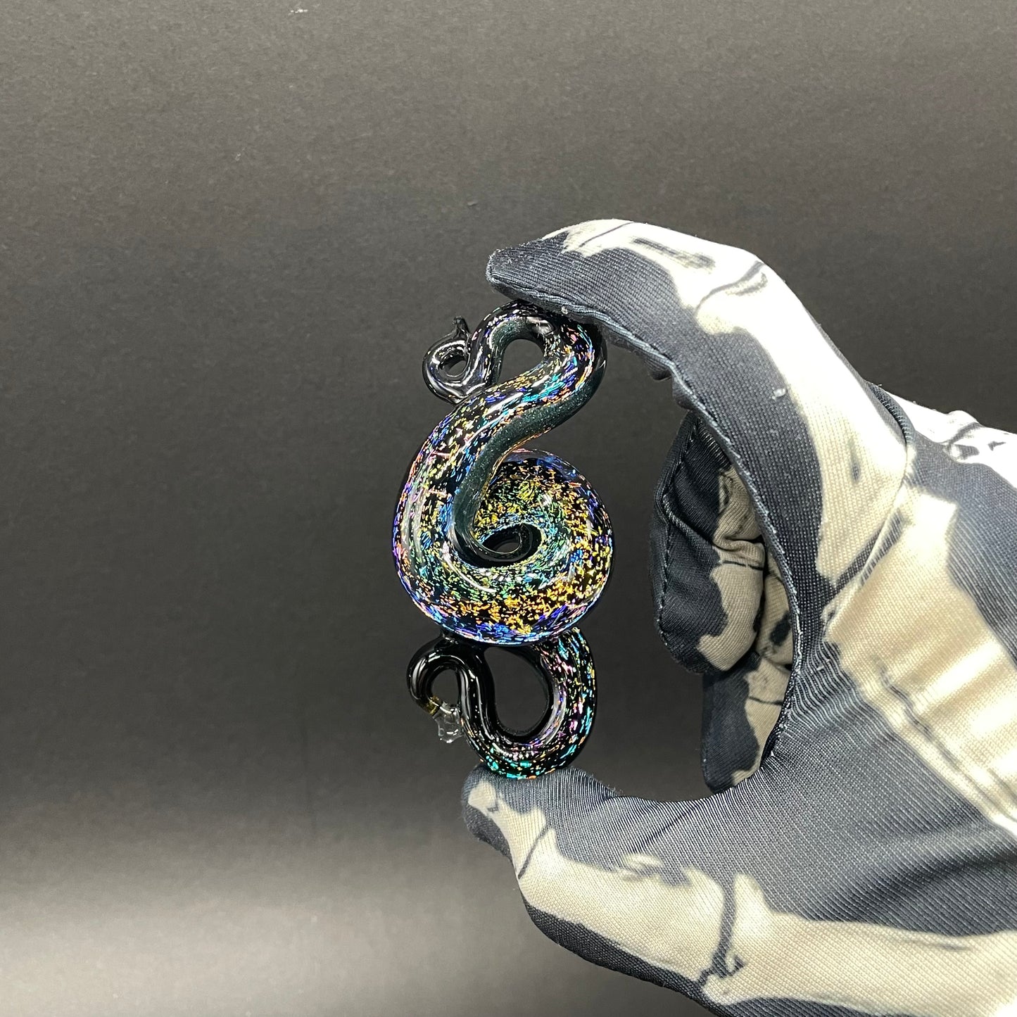 Hand-blown Dichroic rainbow sparkle snake pendant - Leviathan Glass original