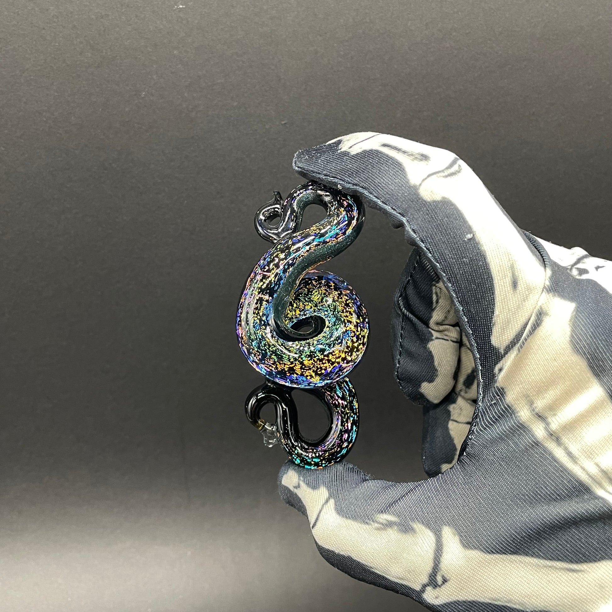 Hand-blown Dichroic rainbow sparkle snake pendant - Leviathan Glass original