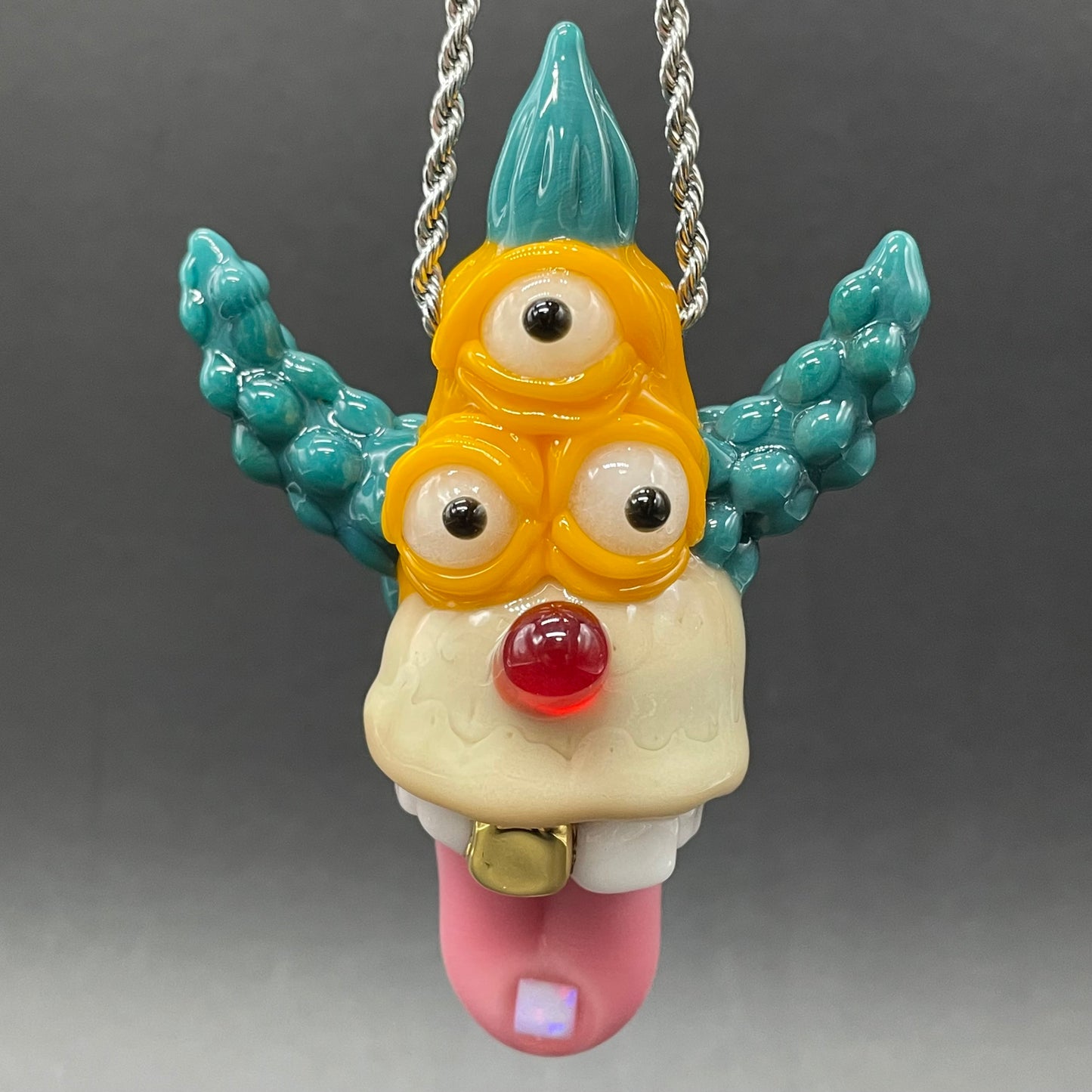 Krusty the clown glass pendant with opal tab