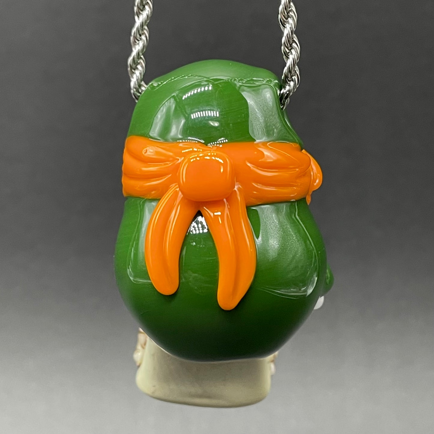 Hand-blown Glass Ninja Turtle Pendant – Handmade Michelangelo Pizza Necklace, TMNT Fan Jewelry - Leviathan Glass original