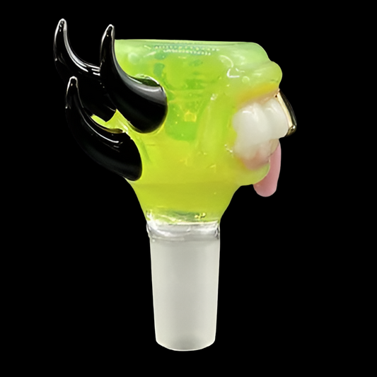Hand-blown glass 14mm Green Slime 4 Hole Slide by Leviathan Glass