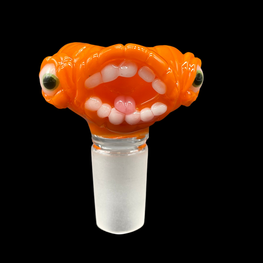 Hand-blown glass 18mm Screaming pumpkin slide by Leviathan Glass