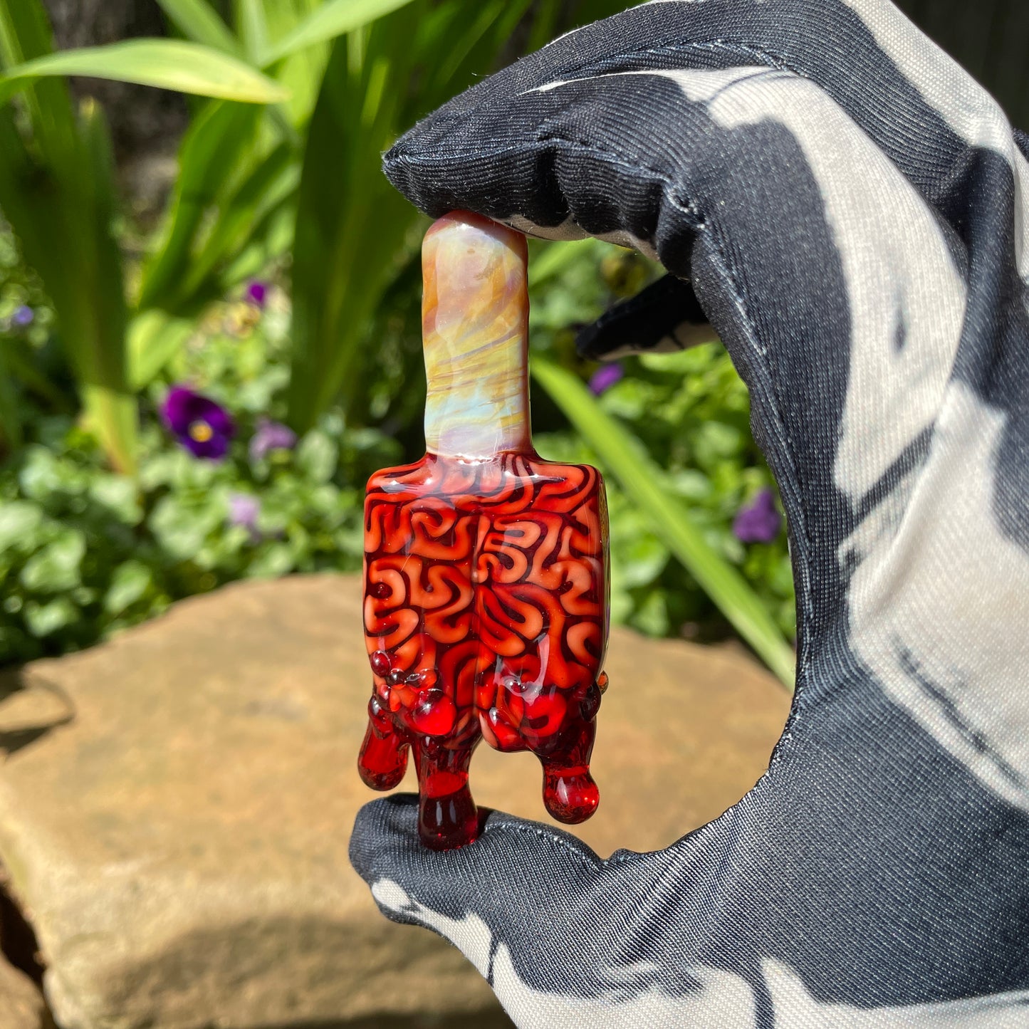 Close-up of Dreamsicle pendant - handcrafted glass