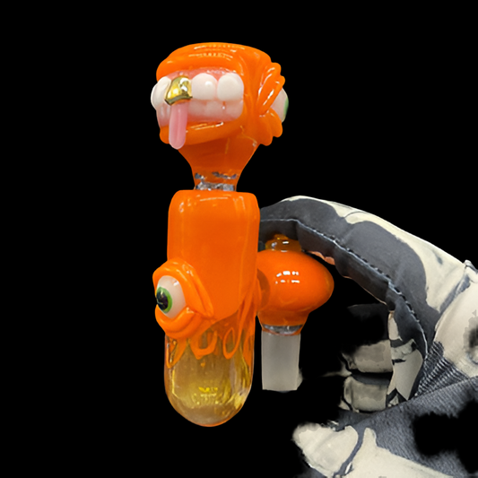 Hand-blown glass 14mm lava mini ash catcher set with pumpkin slide. by Leviathan Glass