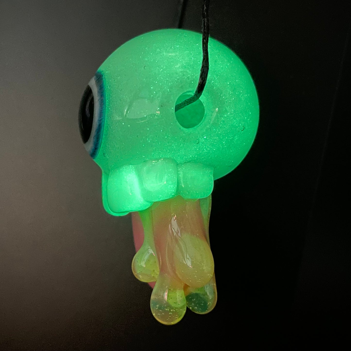 Hand-blown Glow in the dark eye pendant - Leviathan Glass original