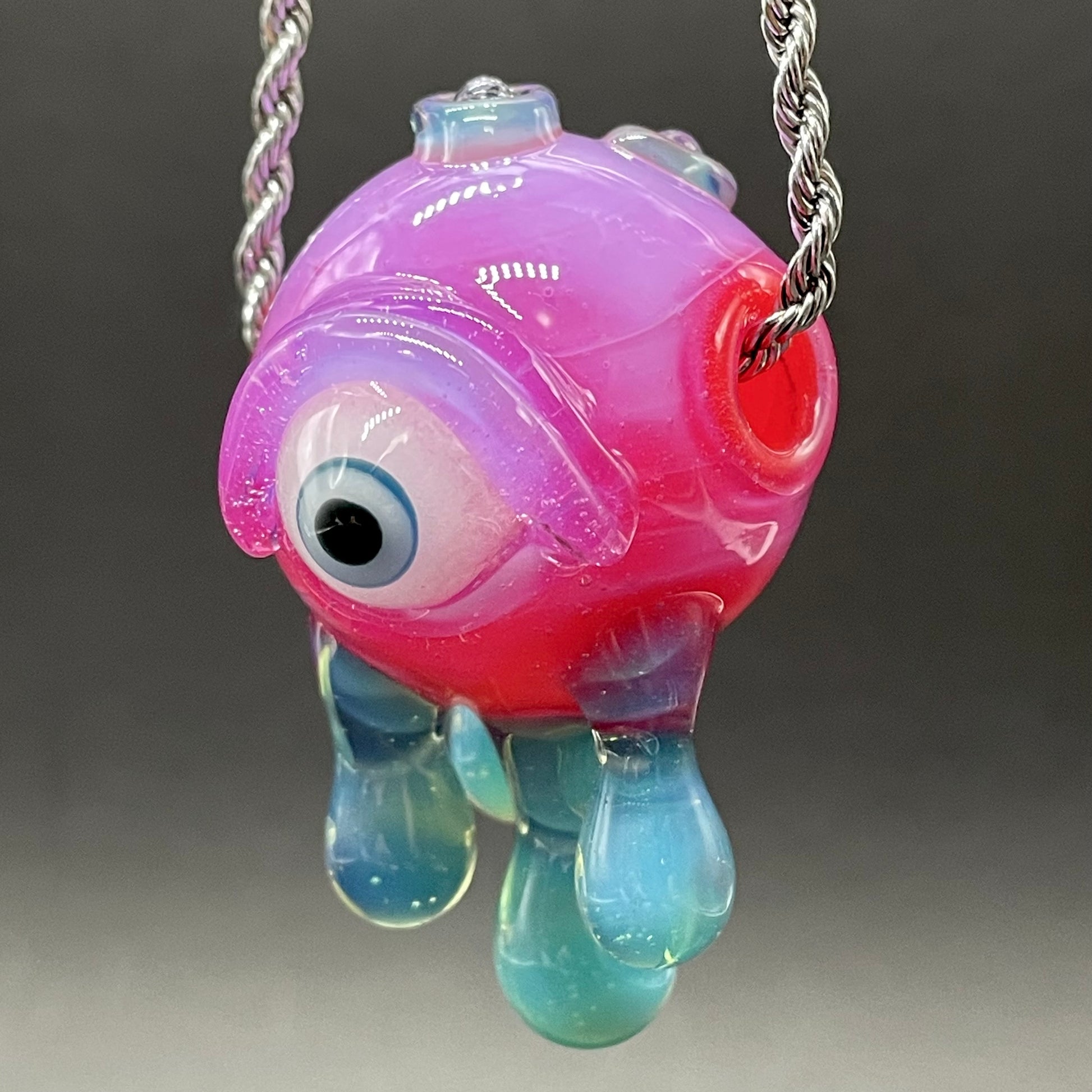 Drippy cyclops glass pendant hand blown glass art - Leviathan Glass