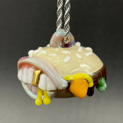 Hand-blown Glass Cheeseburger pendant - Leviathan Glass original