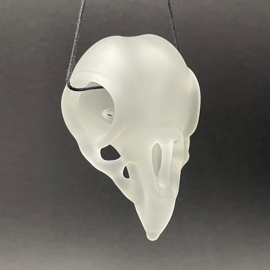 Crow skull detail view - premium glass art
