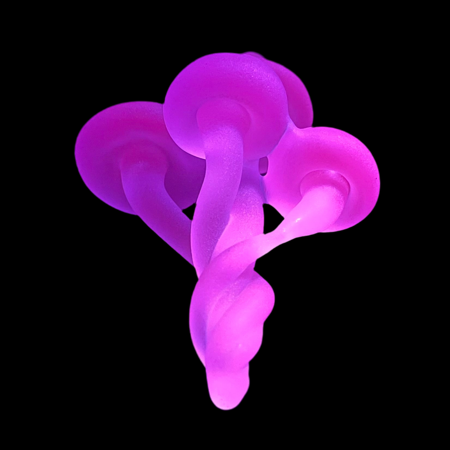 Close-up of Blacklight mushroom pendant - handcrafted glass