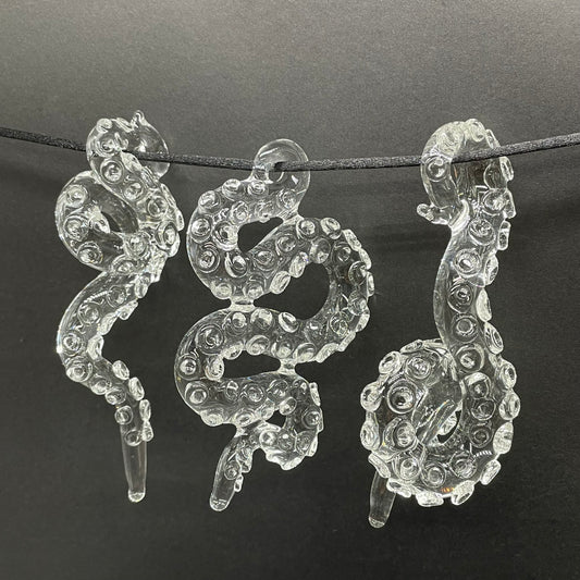 3 clear tentacle ornaments detail view - premium glass art