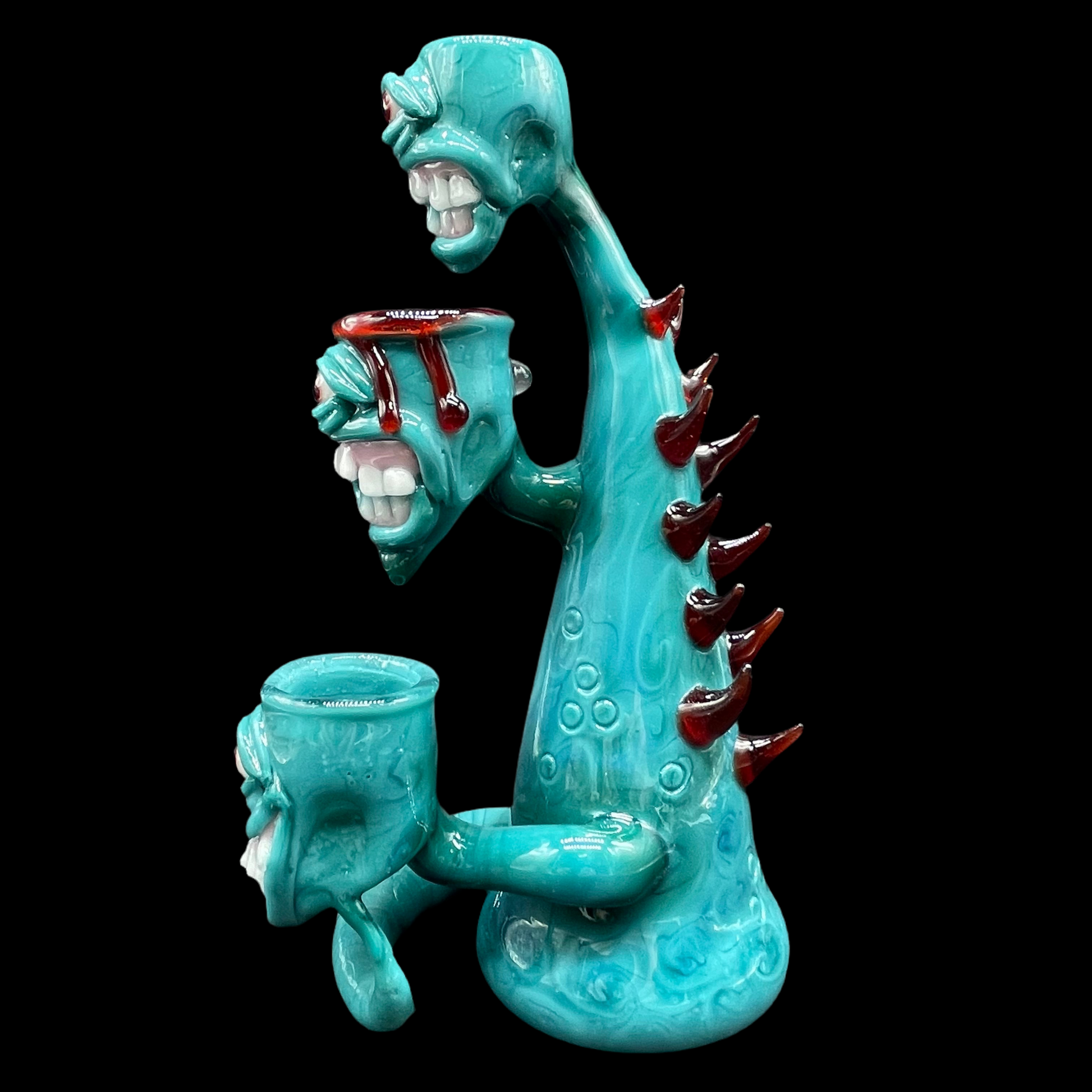 Hand-blown glass 3 headed downdraft incense burner by Leviathan Glass