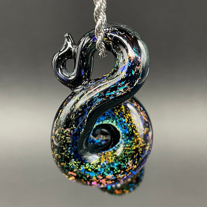 Hand-blown Dichroic rainbow sparkle snake pendant - Leviathan Glass original