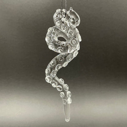 3 clear tentacle ornaments by Leviathan Glass - artisan detail