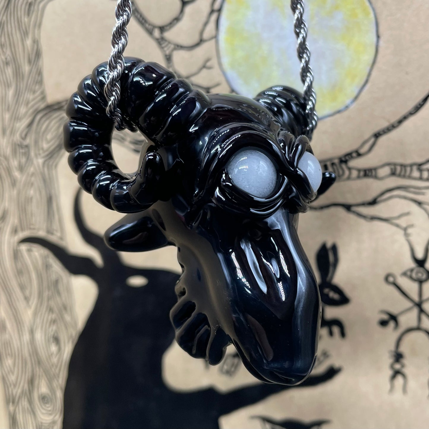 Hand-blown Black Philip pendant - Leviathan Glass original