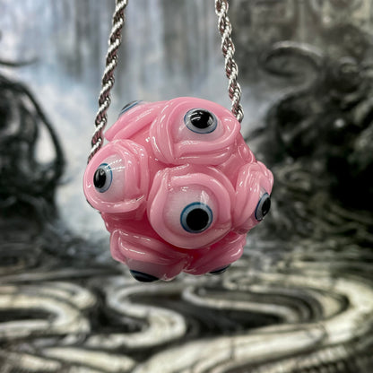 Close-up of Pink Argus pendant - handcrafted glass
