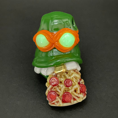 Hand-blown Glass Ninja Turtle Pendant – Handmade Michelangelo Pizza Necklace, TMNT Fan Jewelry - Leviathan Glass original