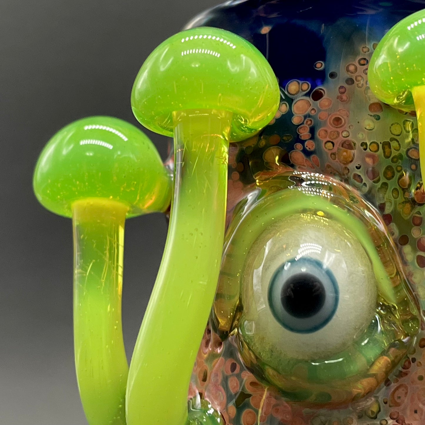 Green slime mushroom shot glass craftsmanship - artisan glass work