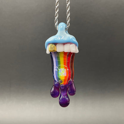Hand-blown glass Glass opal rainbow tongue pendant by Leviathan Glass
