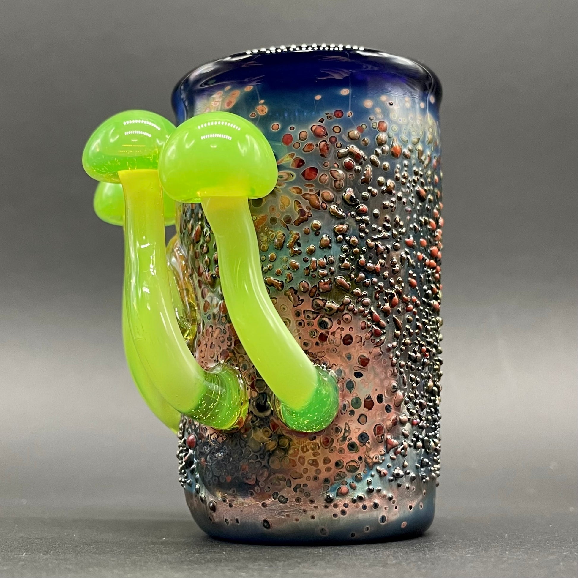 Artisan glass Green slime mushroom shot glass - detailed craftsmanship