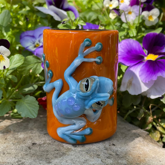 Hand-blown glass poison dart frog shot glass by Leviathan Glass