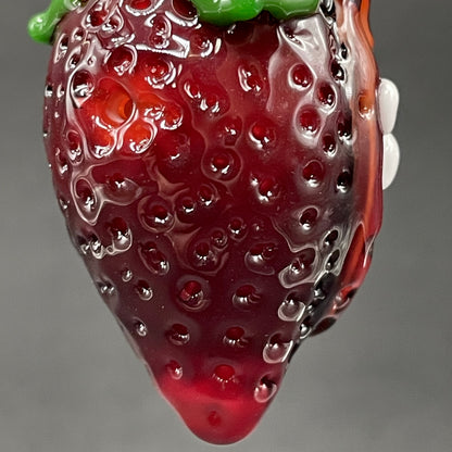 Hand-blown glass Toothy strawberry pendant by Leviathan Glass