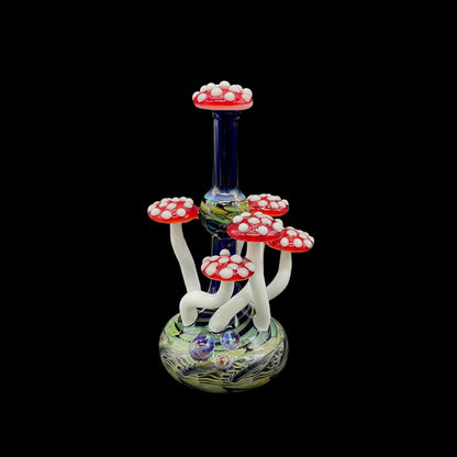 Hand-blown glass Red cap Mushroom perfume bottle by Leviathan Glass