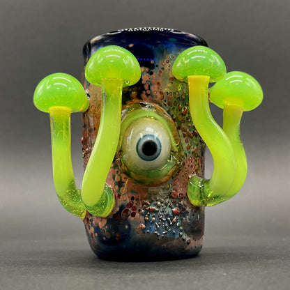 Green slime mushroom shot glass detail view - premium glass art