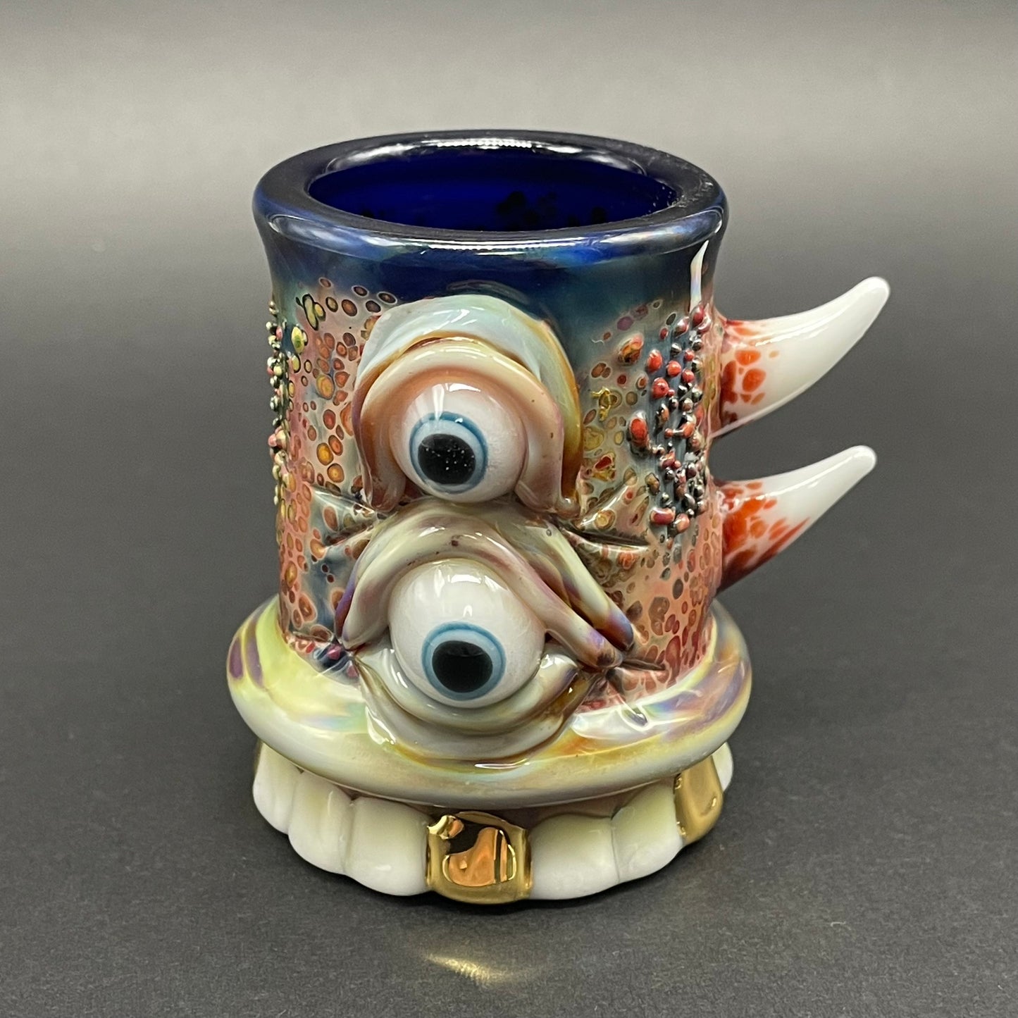 Artisan glass chompers shot glass with a mouth full of teeth - detailed craftsmanship