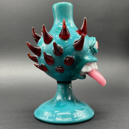 Close-up of Tongue downdraft incense burner - handcrafted glass