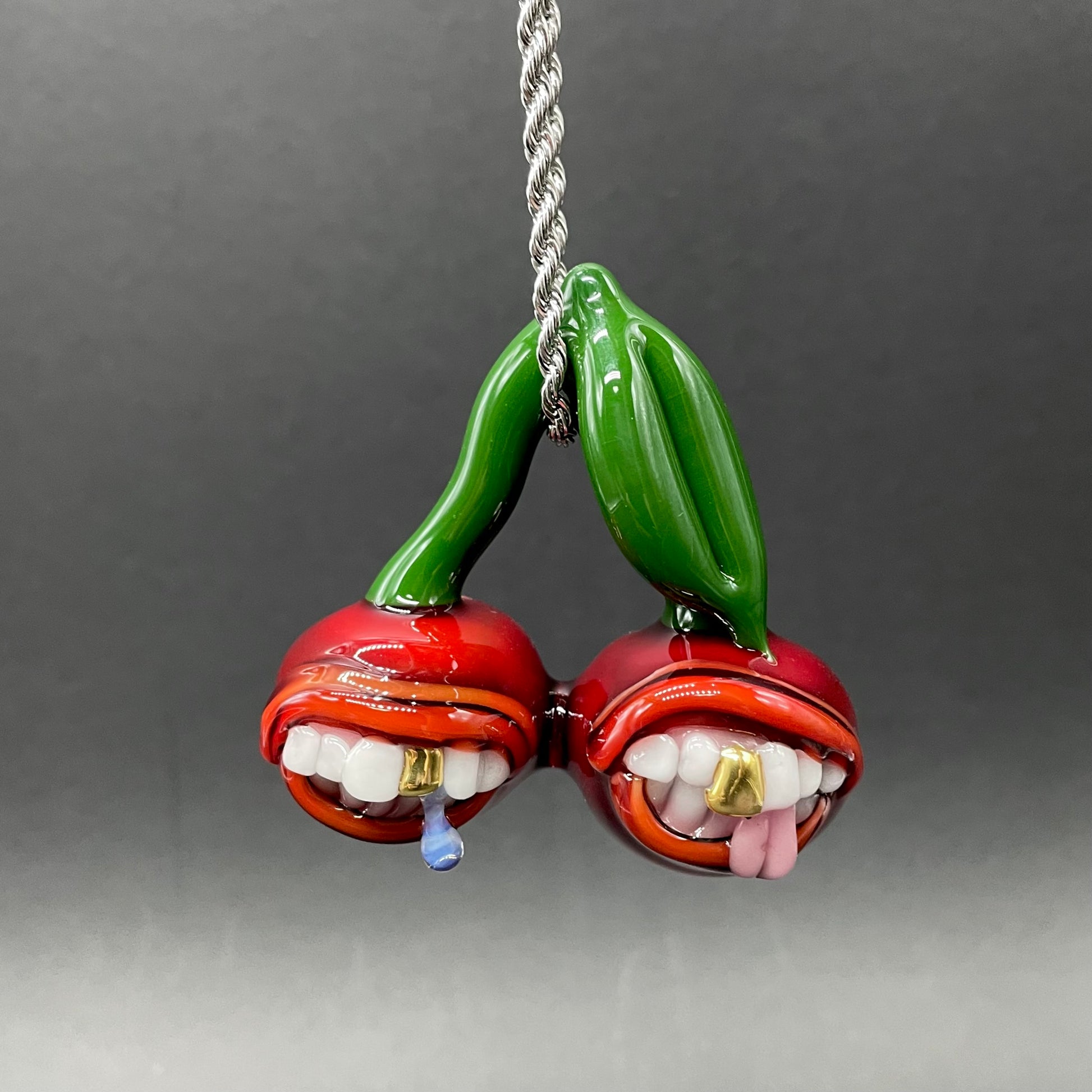 Hand-blown glass Cherry pendant by Leviathan Glass