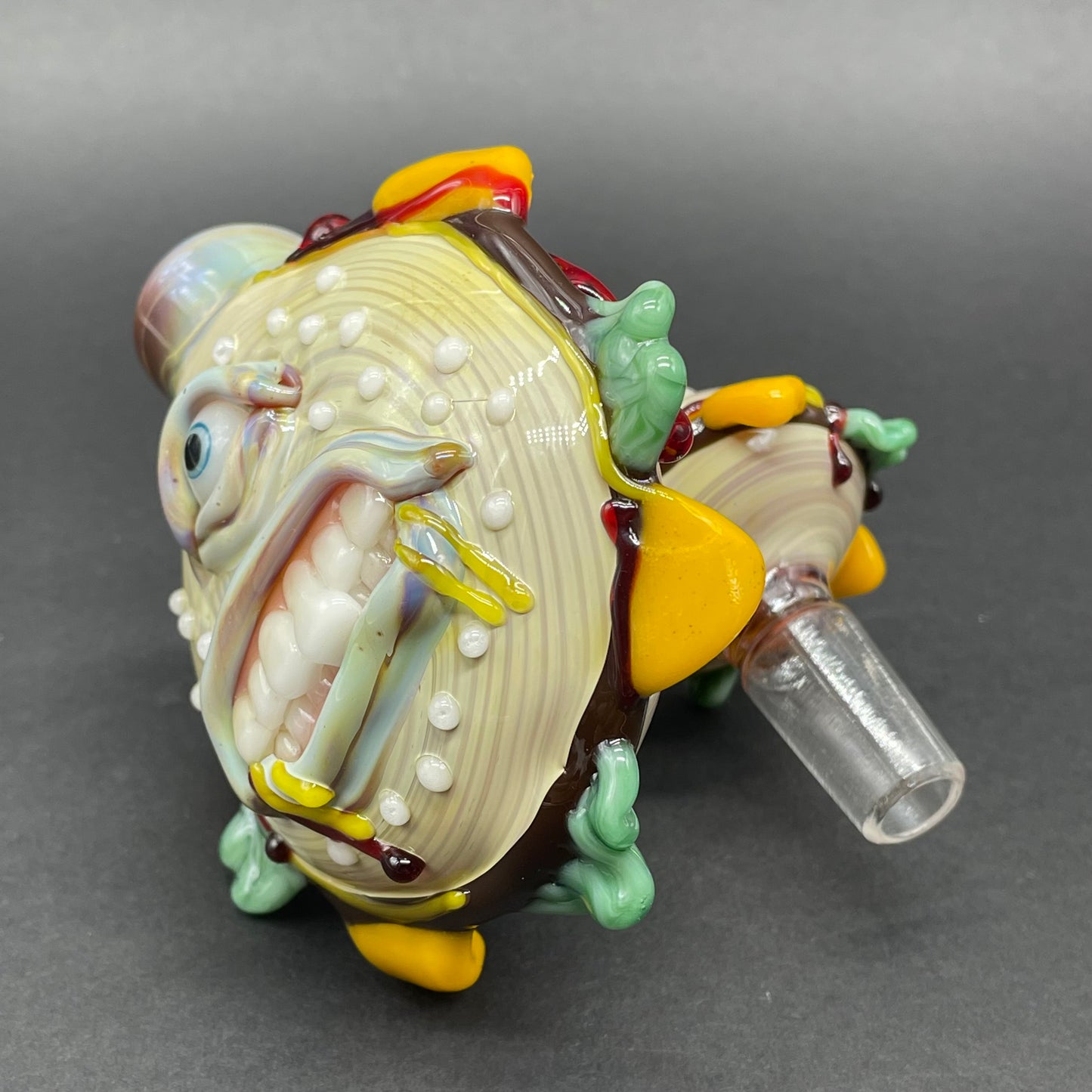 Cheeseburger in paradise ash catch by Leviathan Glass - artisan detail