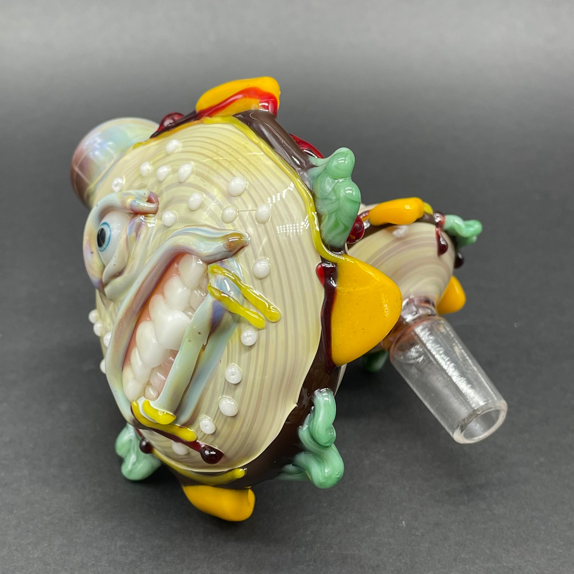 Cheeseburger in paradise ash catch by Leviathan Glass - artisan detail