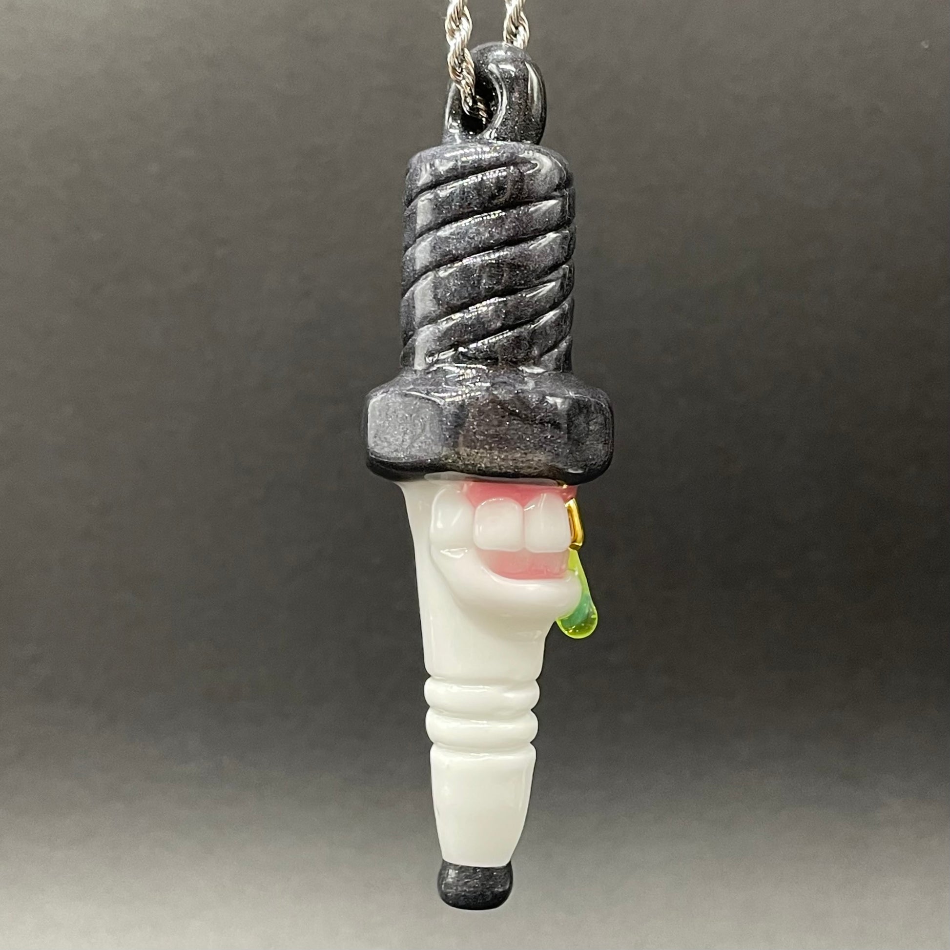 Sparky the Glass spark plug pendant craftsmanship - artisan glass work