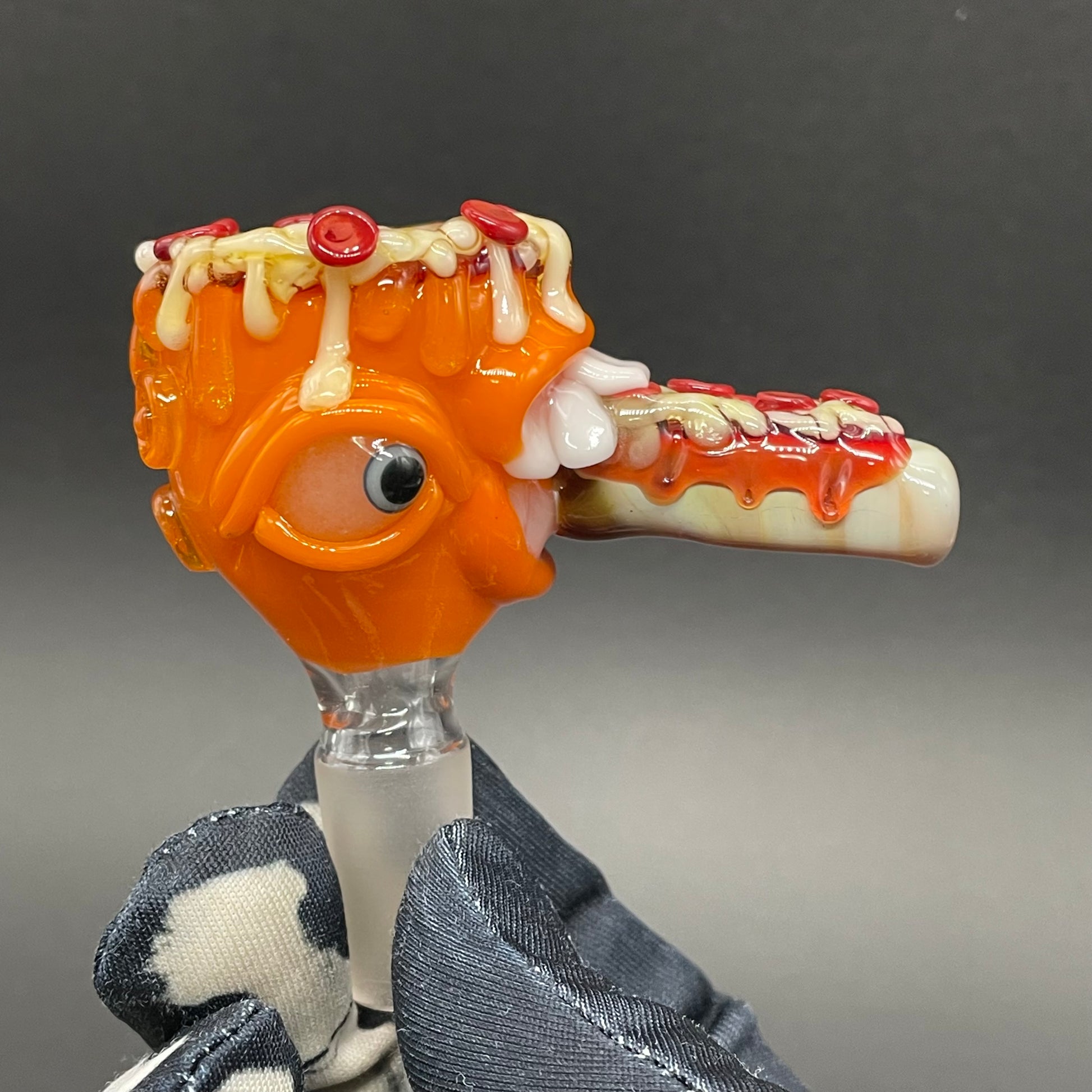 Premium 14mm 4 hole orange pizza fiend slide - collectible glass art