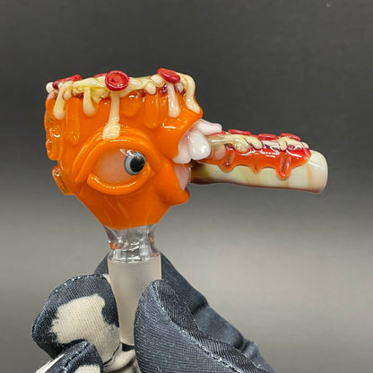 Premium 14mm 4 hole orange pizza fiend slide - collectible glass art