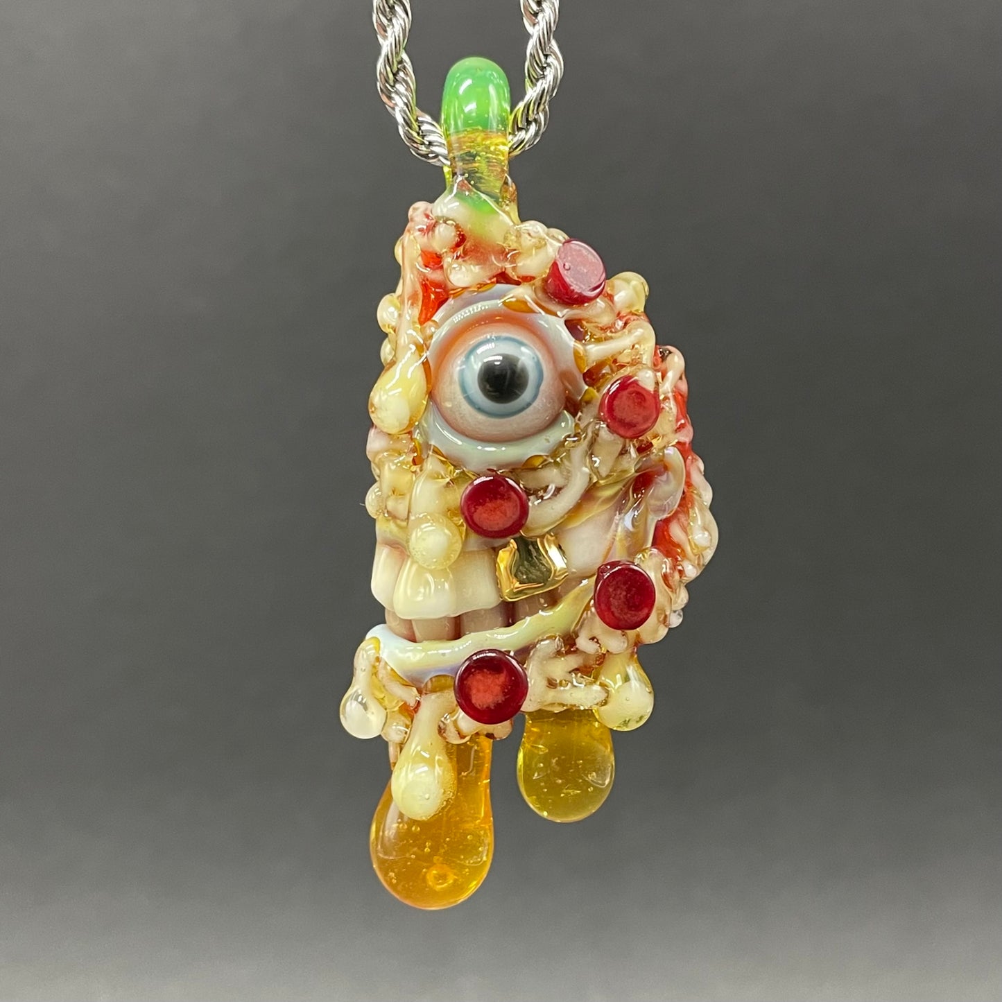 Two halves of one pizza friendship necklace glass art - premium handcrafted piece