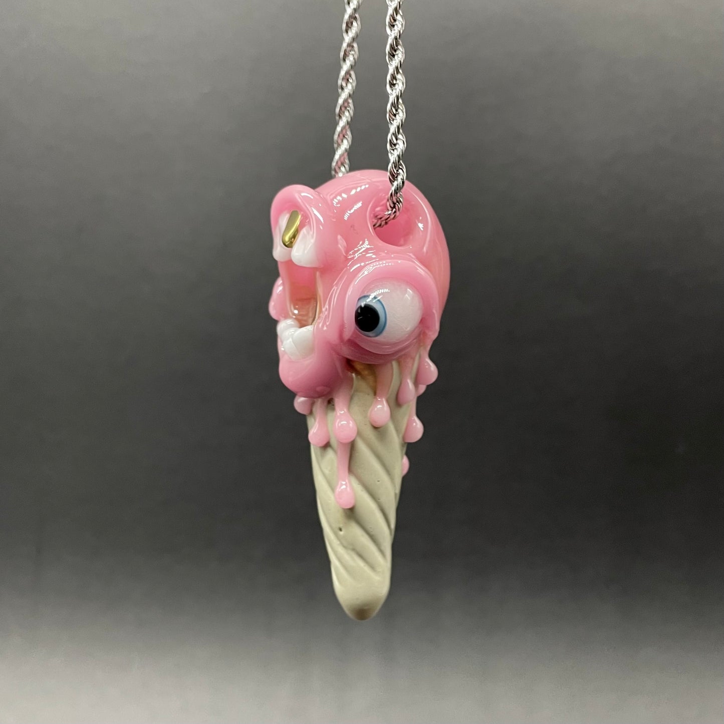 Hand-blown glass Ice scream cone pendant by Leviathan Glass
