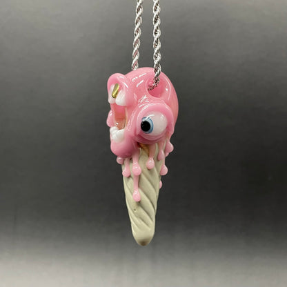 Hand-blown glass Ice scream cone pendant by Leviathan Glass