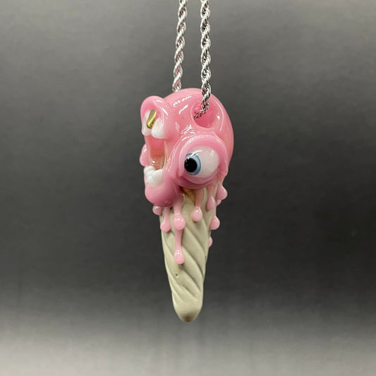 Hand-blown glass Ice scream cone pendant by Leviathan Glass