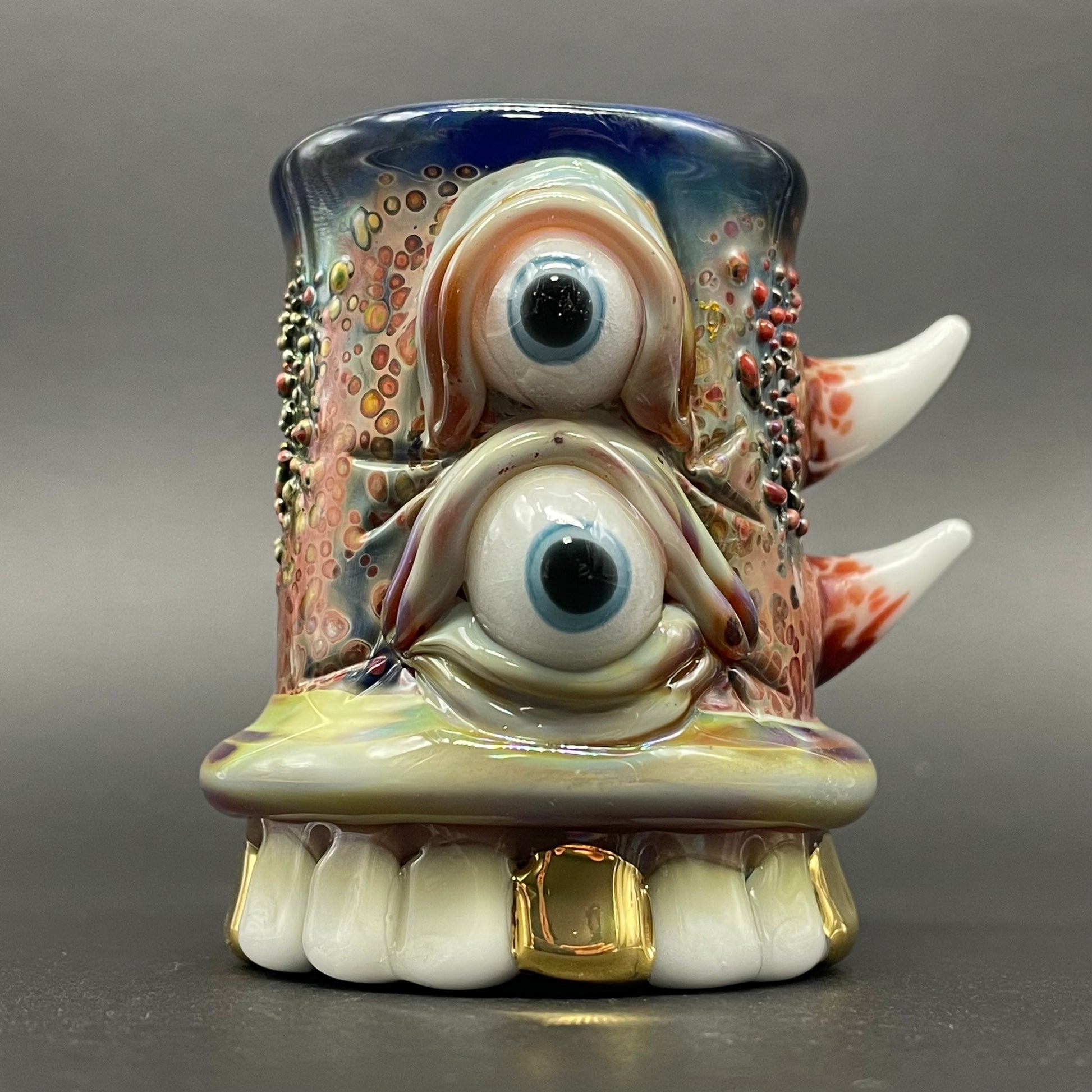 chompers shot glass with a mouth full of teeth detail view - premium glass art