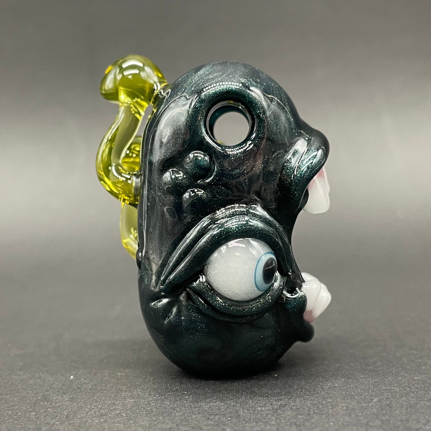 Leviathan Glass Screaming UV reactive mushroom monster pendant - hand-blown art