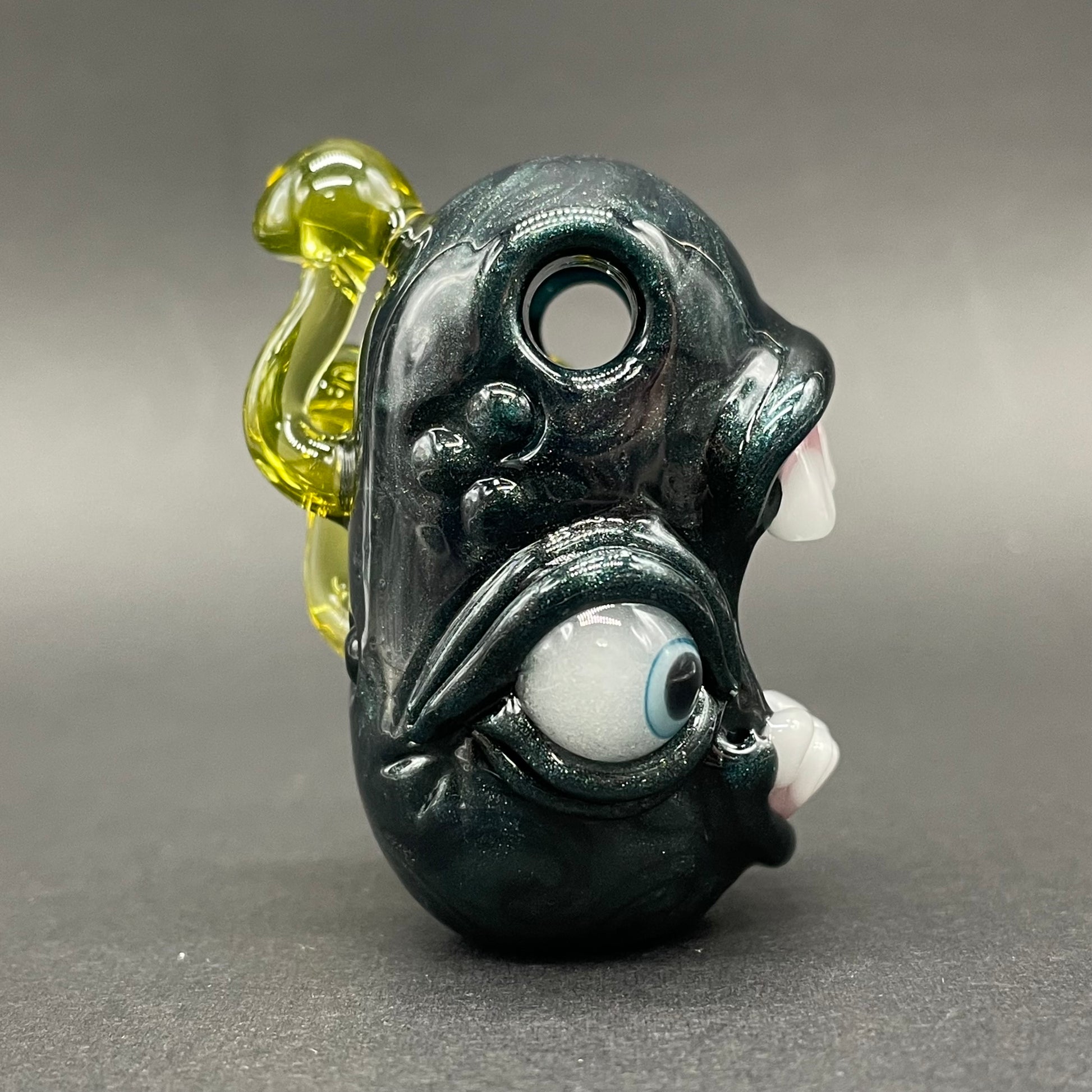 Leviathan Glass Screaming UV reactive mushroom monster pendant - hand-blown art