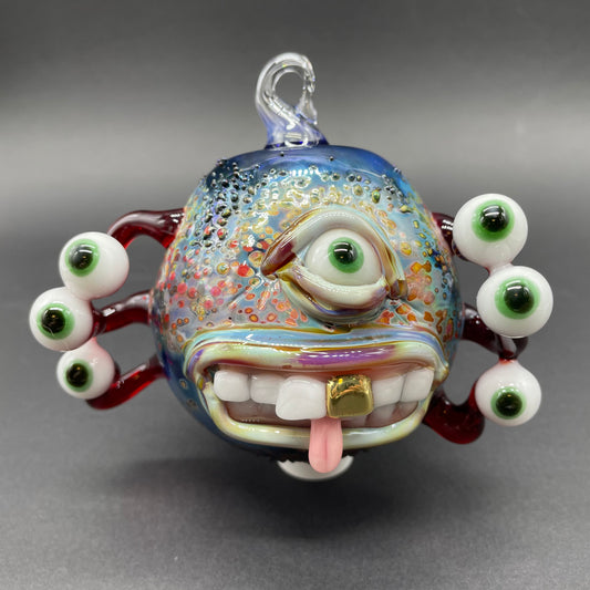 Eye stalk monster ornament detail view - premium glass art