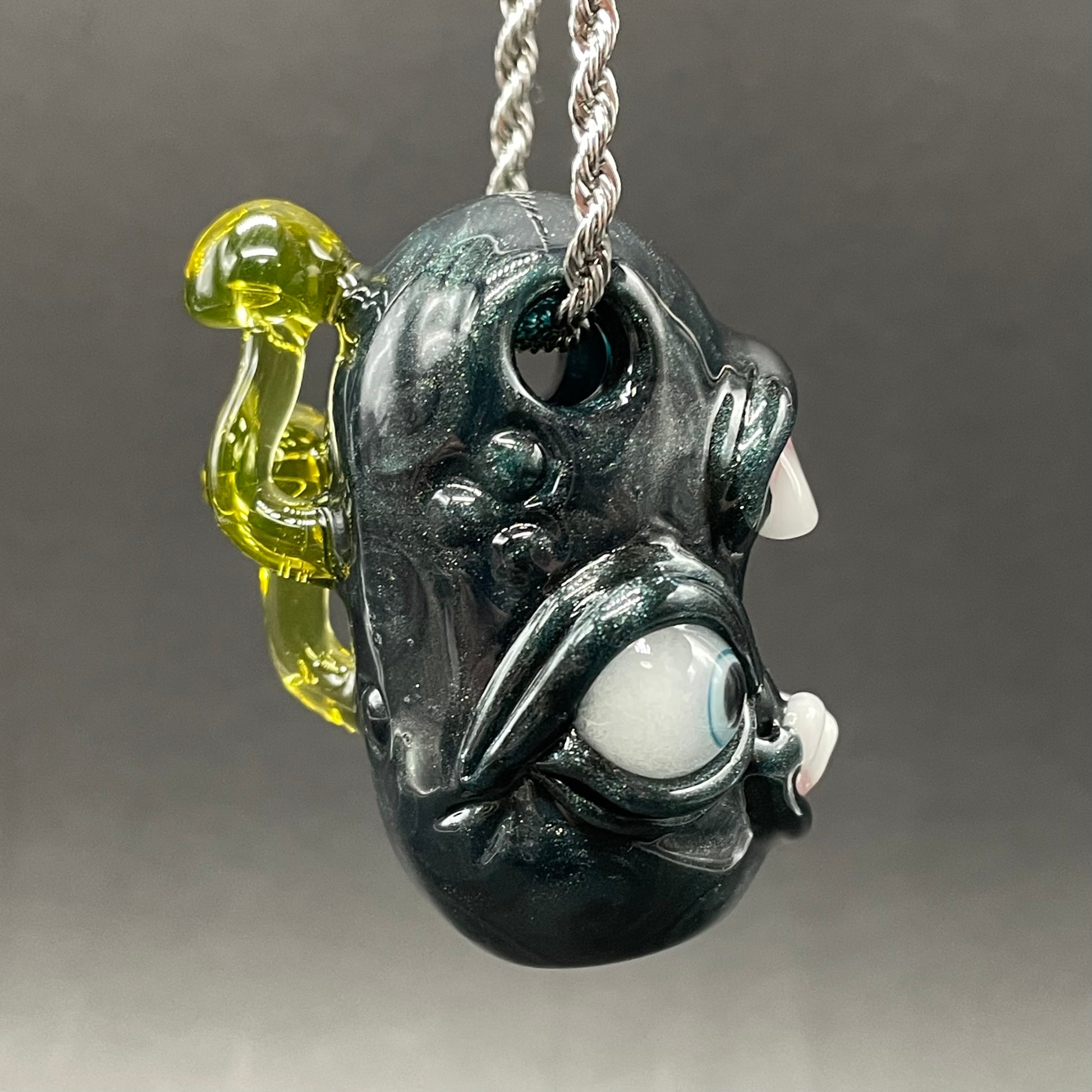 Hand-blown Screaming UV reactive mushroom monster pendant - Leviathan Glass original