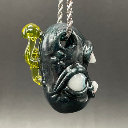 Hand-blown Screaming UV reactive mushroom monster pendant - Leviathan Glass original