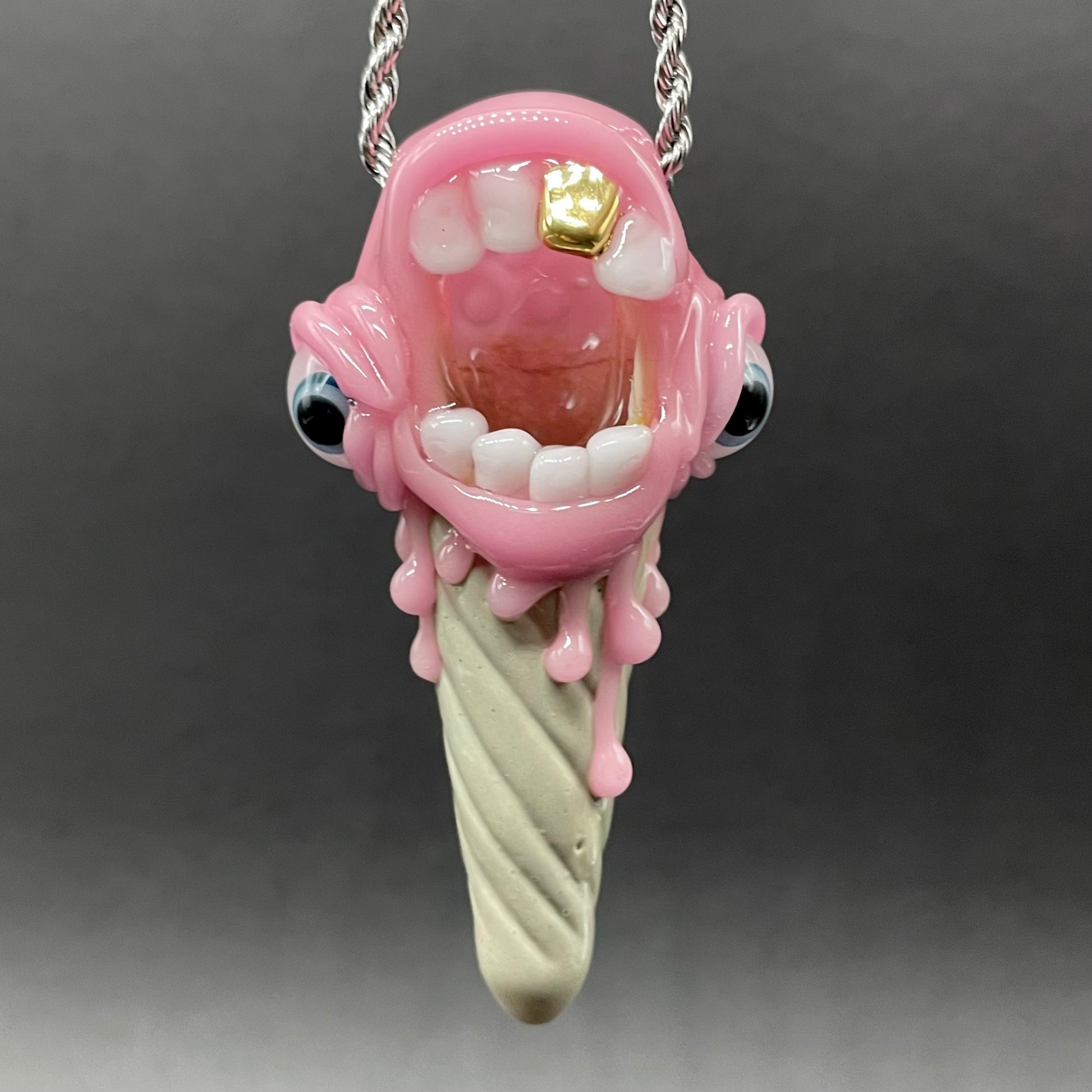 Close-up of Ice scream cone pendant - handcrafted glass