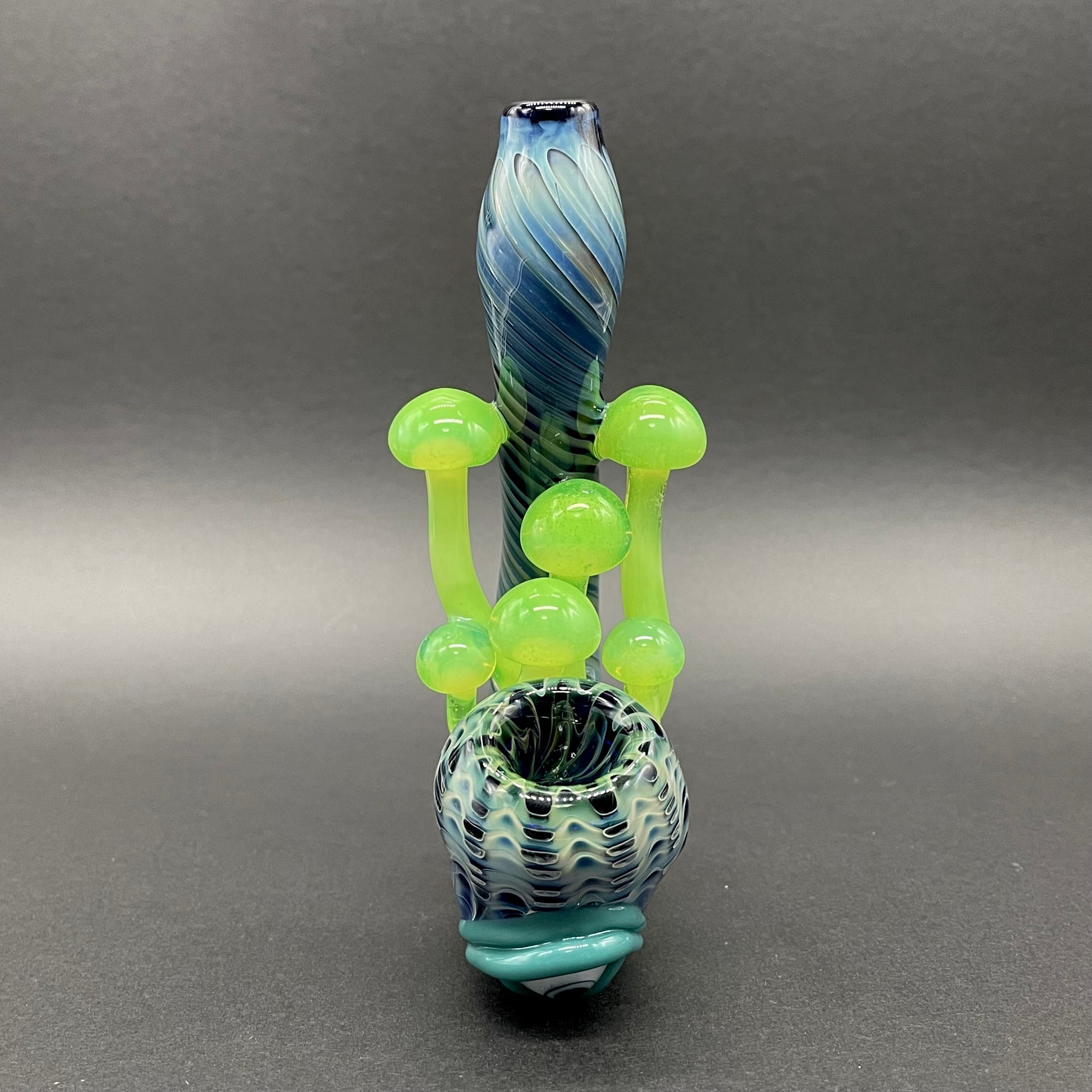 Close-up of Slime Green Mushroom Sherlock - handcrafted glass