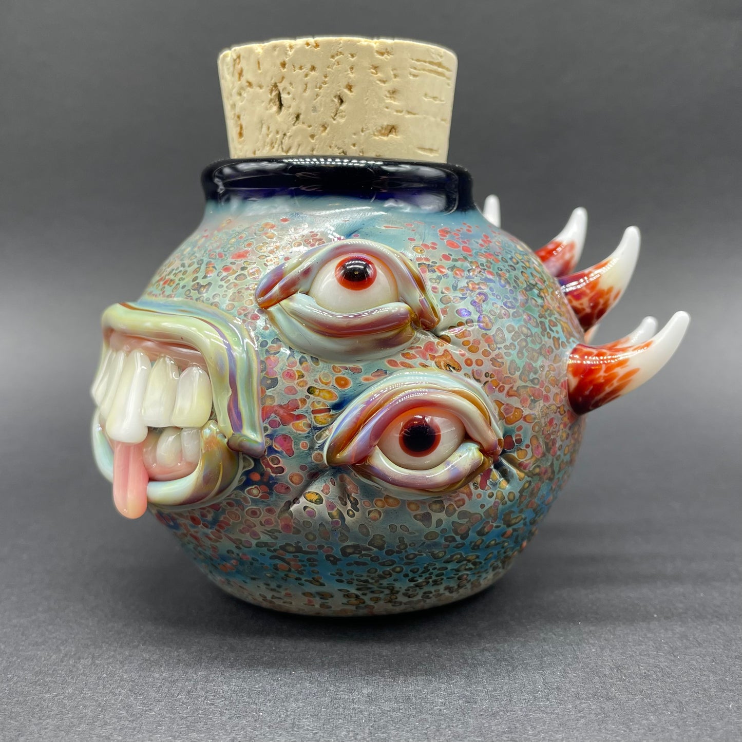 Large bizarre glass cork jar detail view - premium glass art
